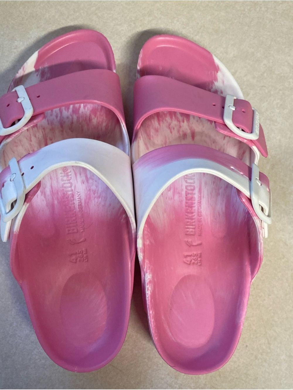 Birkenstock Pink and White Two-Tone EVA Arizona Sandals Size 10 - Picture 4 of 8